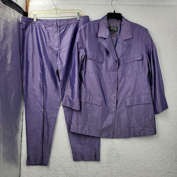 LAFAYETTE NY 148 womens 16 purple cotton silk blend pants set (flawed) - Picture 1 of 15
